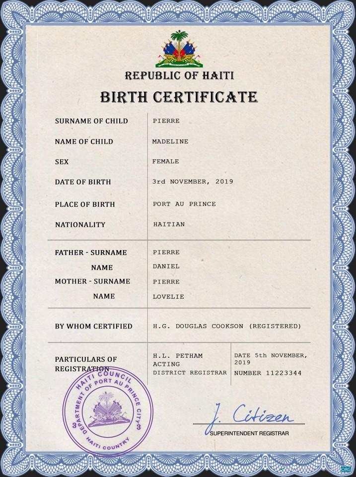 Download Haiti vital record birth certificate PSD template Photoshop template